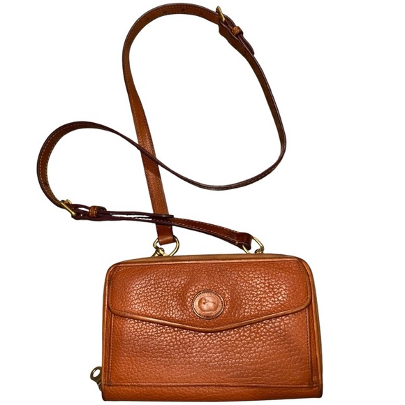 Rare Vintage 1980s Dooney & Bourke All Weather Leather Tan Crossbody Purse - Picture 1 of 16